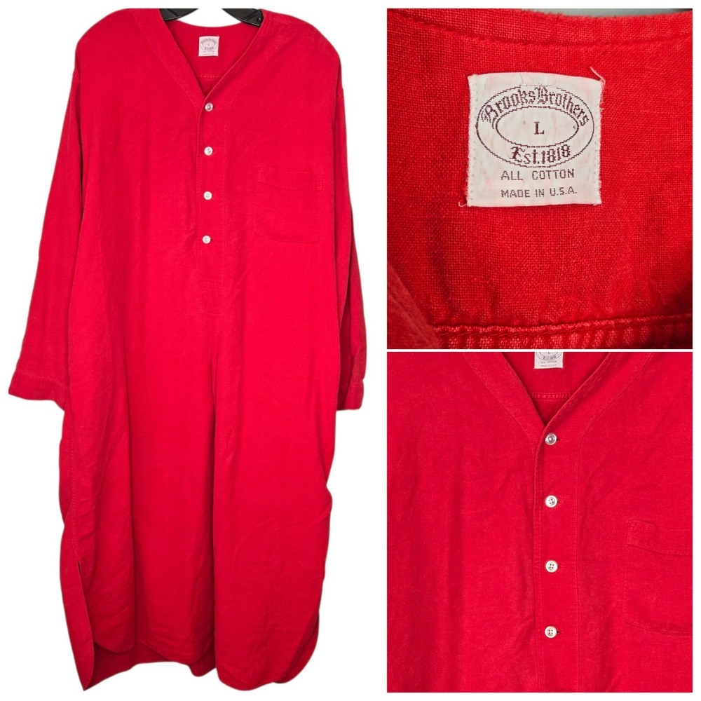 Brooks Brothers Red Cotton Flannel Night Shirt Size Large Made In USA Oversized